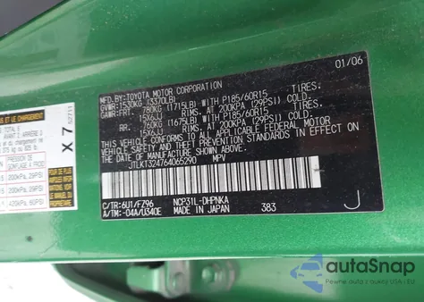 2006 Scion Xb z USA, uszkodzony, nr VIN JTLKT324764065290